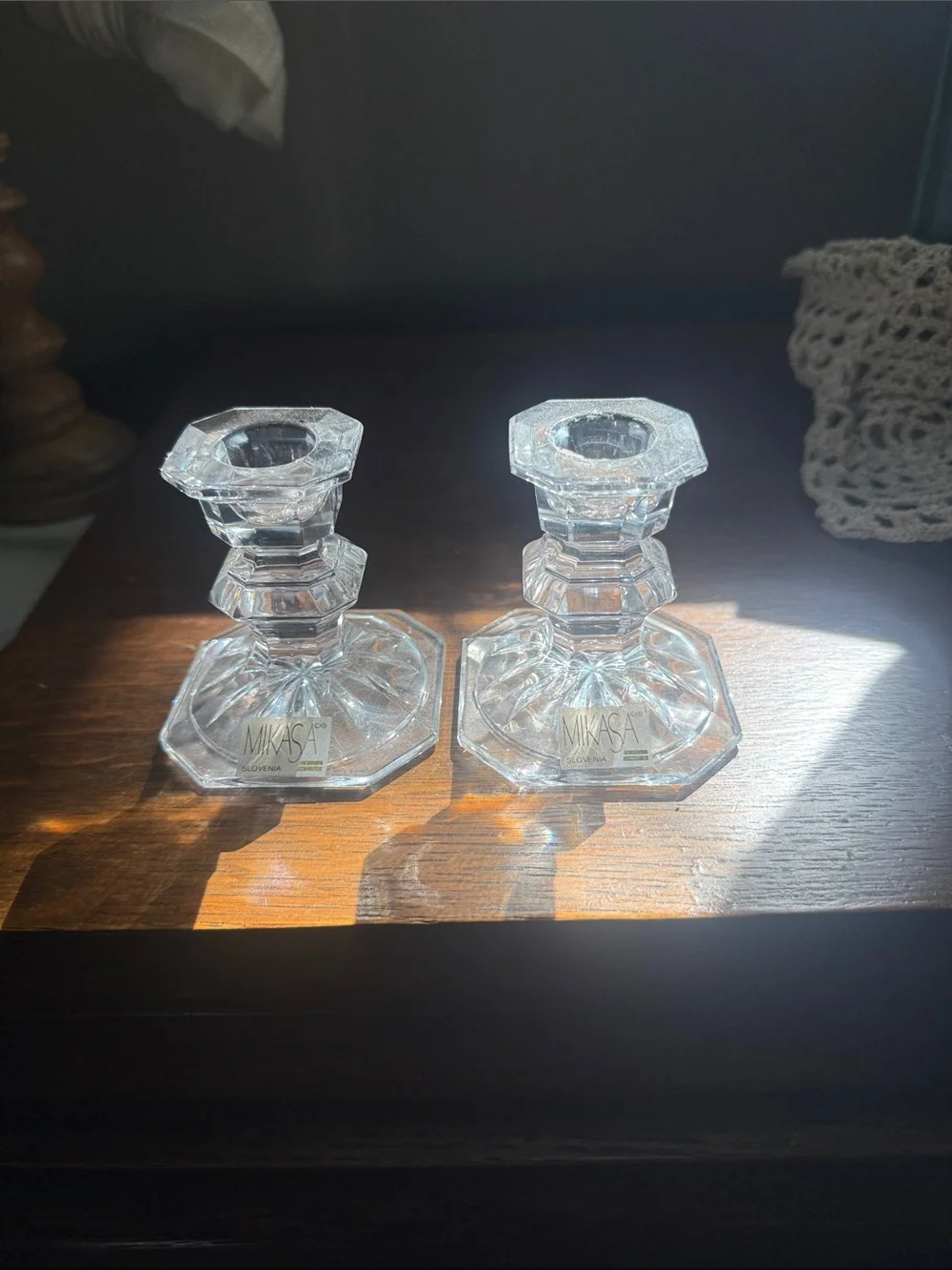 Mikasa Clear Crystal Candlestick Pair